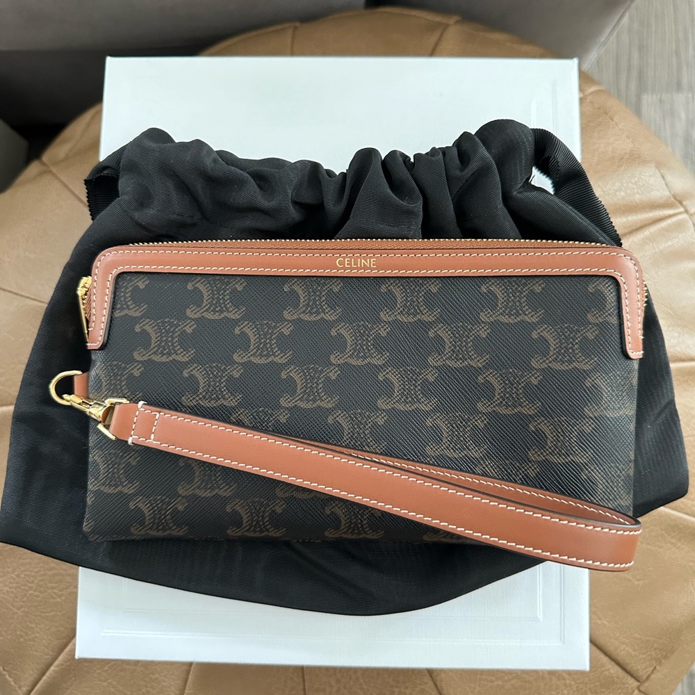 Celine Long Strap with Pouch in Triomphe Canvas